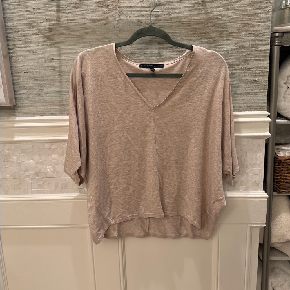LP large petite WHBM dolman beige gold metallic V-Neck Top